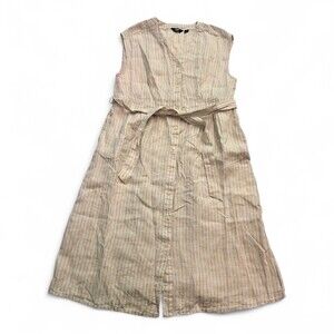 Lands' End Sleeveless Button-Front White Striped Dress XL